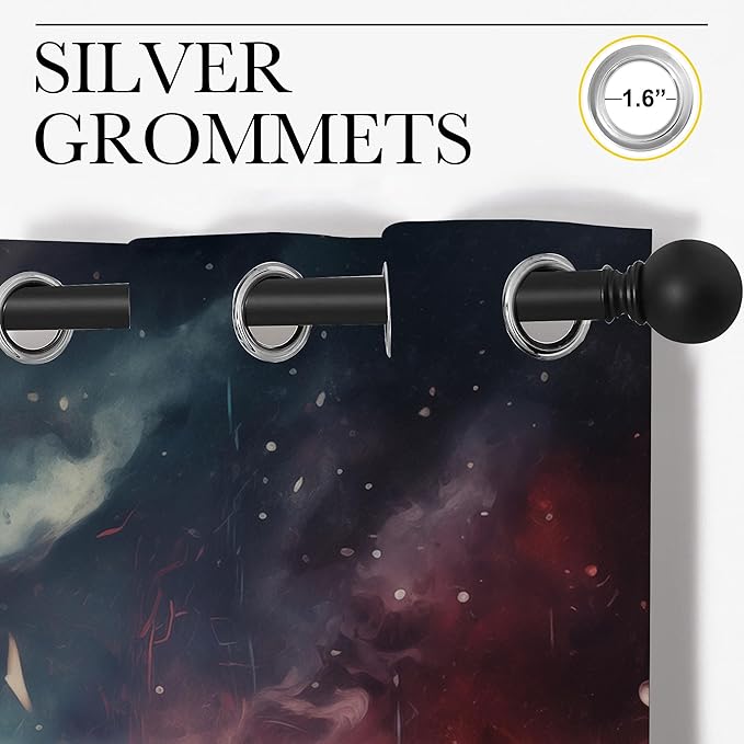 Fantasy Wolf Blackout Curtains for Boys Girl Bedroom Decor,Colorful Galaxy Misty Forest Wildlife Thermal Insulated Grommet Drapes Darkening Window Curtain for Living Room Home 84x84 inch