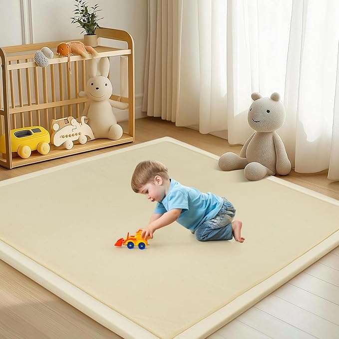 Baby Play Mat for Floor - 1.4" Thick Memory Foam Rug, 70"x59" Playpen Tummy Time Mat, Soft Velvet Nursery Rug, Large Padded Crawling Mat, Cushioned Pads for Playroom Toddlers, Infants, Yoga, Tatami