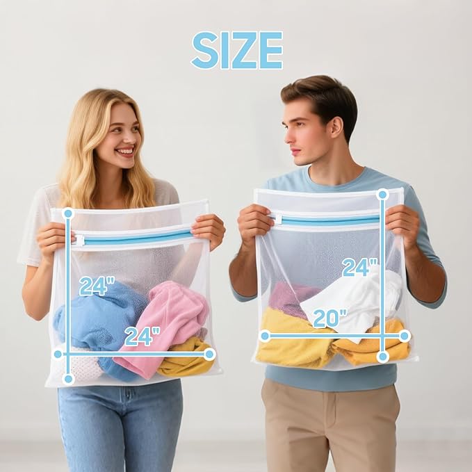 4 Pcs Large Mesh Laundry Bags for Delicates Intimates Lingerie with Zipper 2 Pcs 20” x 24”, 2 Pcs 24” x 24”