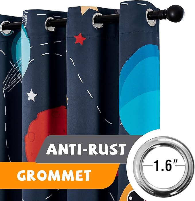 Kids Space Themed Blackout Curtains - 100% Blackout Perfect for Kids Room, Spark Kids Imagination with Vibrant Cosmos Designs, Noise Reduction, Thermal Insulated, (2 Panels W52×L96)