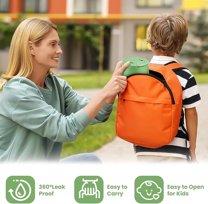 20oz Insulated Vacuum Food Jar with Buckle Lid,Soup Thermo for Hot Food Kids,Wide Mouth Leakproof Stainless Steel Lunch Container with Spoon-Green