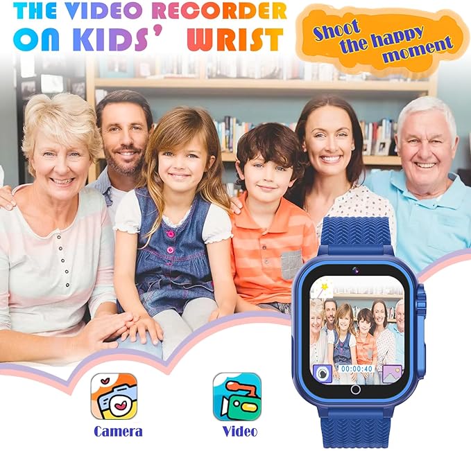 Goodatech Kids Smart Watch for Boys Girls, 1.54'' Smartwatch with 26 Puzzle Games,HD Camera,Video Music Player,Pedometer,Flashlight,Audio Book etc., Aluminum Case and Sport Band (Blue)