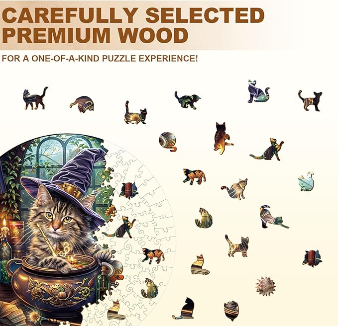KAAYEE Wooden Puzzles for Adults, 3D Visual Effect Magic Feline Cat Wooden Jigsaw Puzzle Unique Shape Wood Puzzle Adult, 3D Effect Flat Puzzle Birthday Family Game (XL)