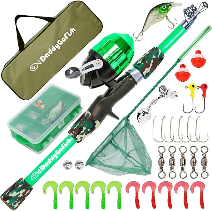 DaddyGoFish Kids Fishing Pole - Rod Reel Combo Tackle Box Starter Set - First Year Small Gear Kit for Boys Girls Toddler Youth Age Beginner Little Children