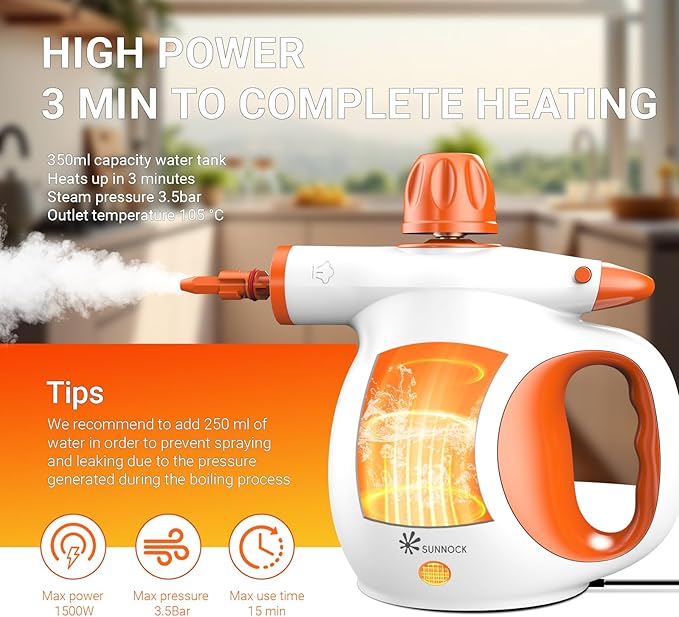 ETL-Certified Handheld Steam Cleaner - 221℉ 3.5 Bar Pressure, Chemical-Free Multi-Surface Cleaner for Kitchen, Bathroom, Car - Heats in 3-5 Mins