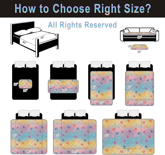 Waterproof Dog Bed Cover 30x70 inch Reversible Pad Reusable Camping Mat for Kids/Pet/Dog/Cat Washable Geometric Embroidery Blanket Patchwork Rainbow Dog Paw Printed+Gray