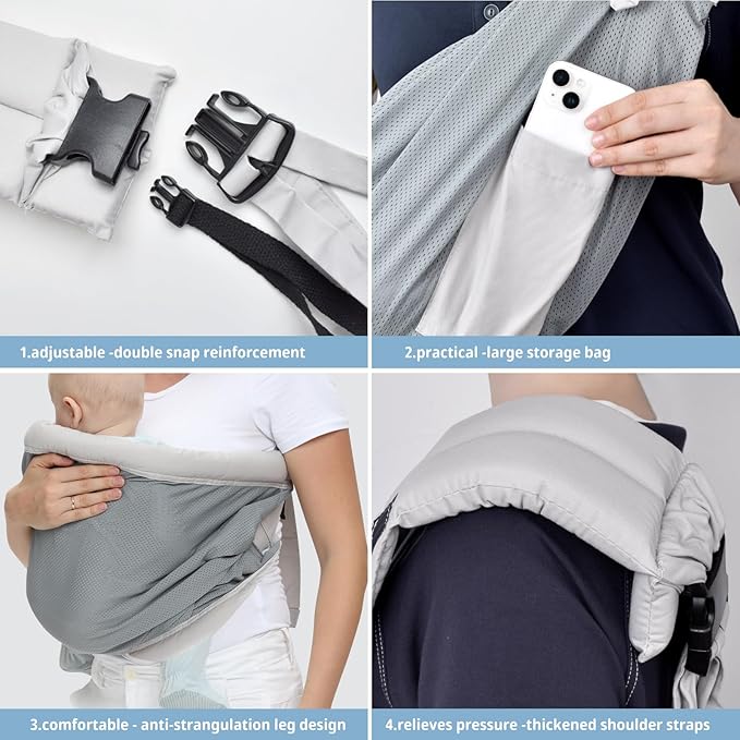 CUBY Mesh Baby Sling Carrier, Breathable Lightweight Baby Wraps Sling with Adjustable Strap- Easy to Wearing Soft Front Facing Baby Slings for Newborn Infant Toddler Carry Up to 40lbs(Gray Mesh)