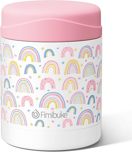 Fimibuke Insulated Kids Food Jar, 12 OZ BPA FREE Wide Mouth Stainless Steel Vacuum Thermos for Hot Cold Food for School Travel Leakproof Toddler Boy Girl Lunch Container Snack Cup for Fruits Veg Soup