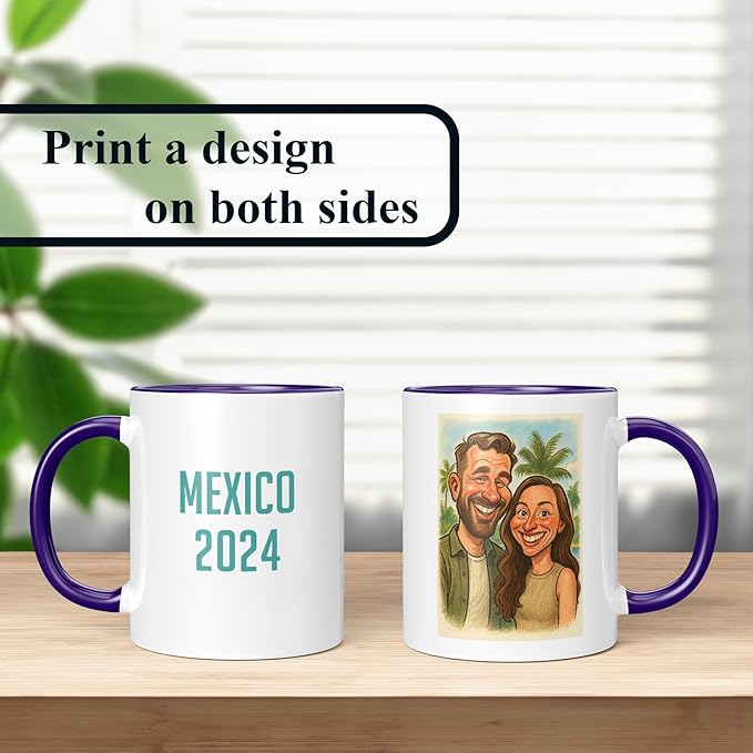 Personalized Coffee Mug, Custom Photo Caricature Gift, Funny Customized Coffee Gift for Men & Women, Custom Mugs with Pictures, Navy 11oz Father's Day Mug