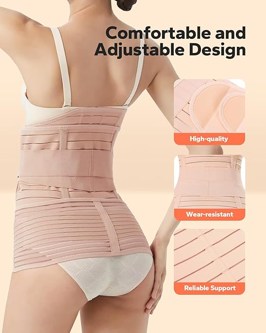 3 in 1 Postpartum Belly Band (Beige), Post Partum Waist Binder, Posture Correction Abdominal Binder, Belly Band Postpartum Belly Wrap, Postpartum Belly Wrap (For waistline 35"-45", XXL)