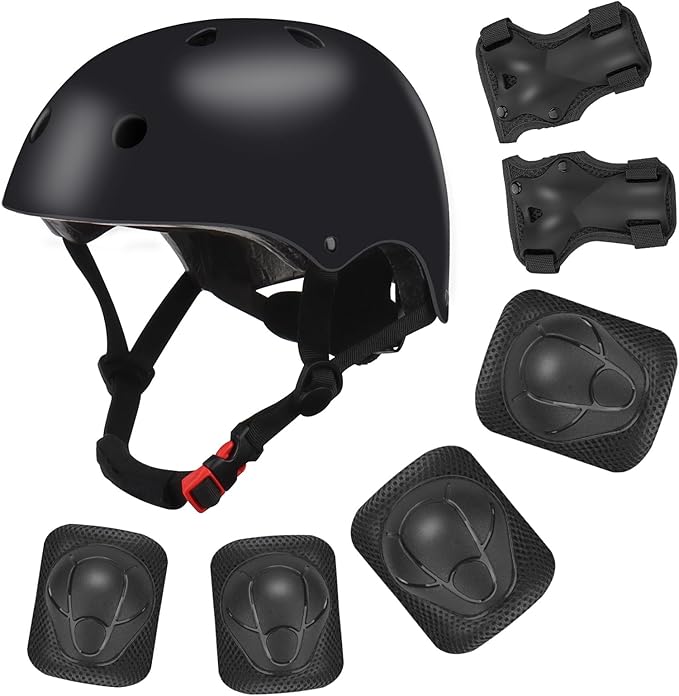 Color Gradient Adjustable Kids' Helmet with Knee & Elbow Pads Set | Multi-Sport Safety Gear for Boys & Girls Ages 5-14 | Skateboarding, Scooters, Roller & Inline Skating, Longboarding