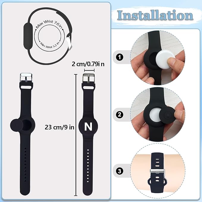 Waterproof Bracelet for AirTag Kids, Personalized Initial Letter Hidden Holder Compatible with Air Tag, Silicone Case for Airtag Adjustable Anti-Lost GPS Tracker for Toddler Child Elder, N
