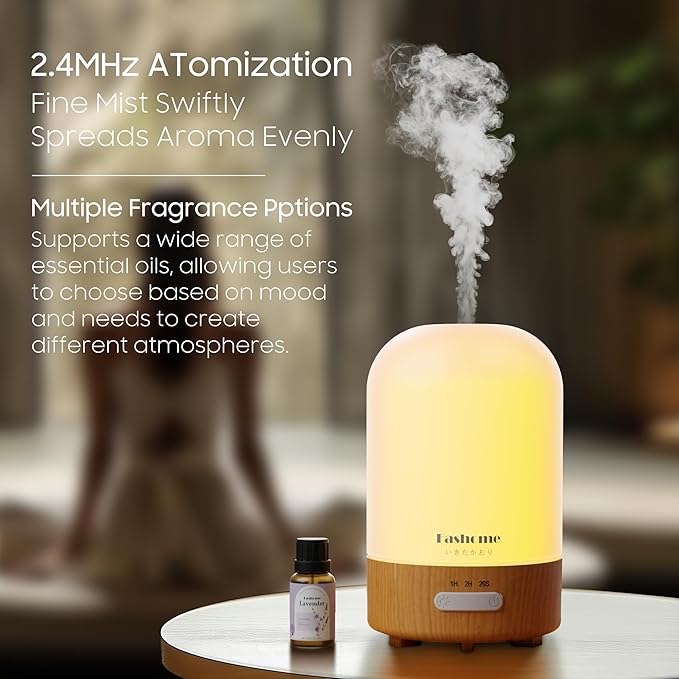 Essential Oil Diffuser, Quiet 6-in-1 Premium Humidifier, 100ml Small Aromatherapy Diffuser with Auto Shut-Off Function, Ultrasonic Diffusers for Essential Oil