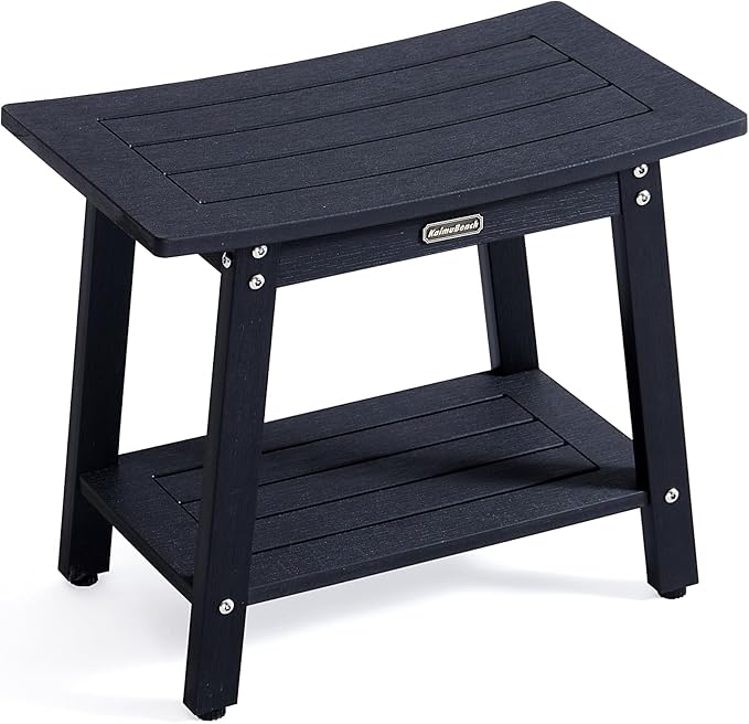 Large HDPS Shower Stool, Shower Bench for Inside to Sit On, Waterproof Bathroom Chair Seat for Shaving Legs, Foot Rest Stool with Storage Shelf, Non-Slip & No Maintenance, Black