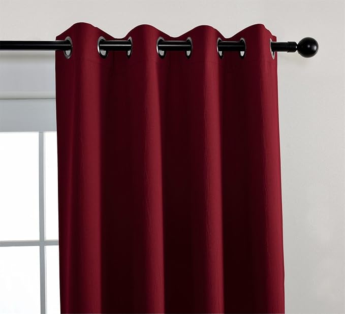 MIUCO Room Darkening Textured Grommet Curtains Blackout Curtains for Window Treatment 2 Panels 52x84 Inch Long Burgundy