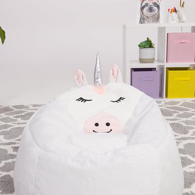 Posh Creations Cute Soft and Comfy Bean Bag Chair for Kids, Animal - Blue Narwal