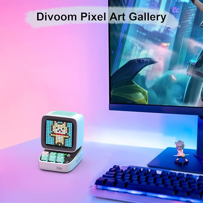 Divoom Ditoo Pixel Art Gaming Portable Bluetooth Speaker with App Controlled 16X16 LED Front Panel, Also a Smart Alarm (White)
