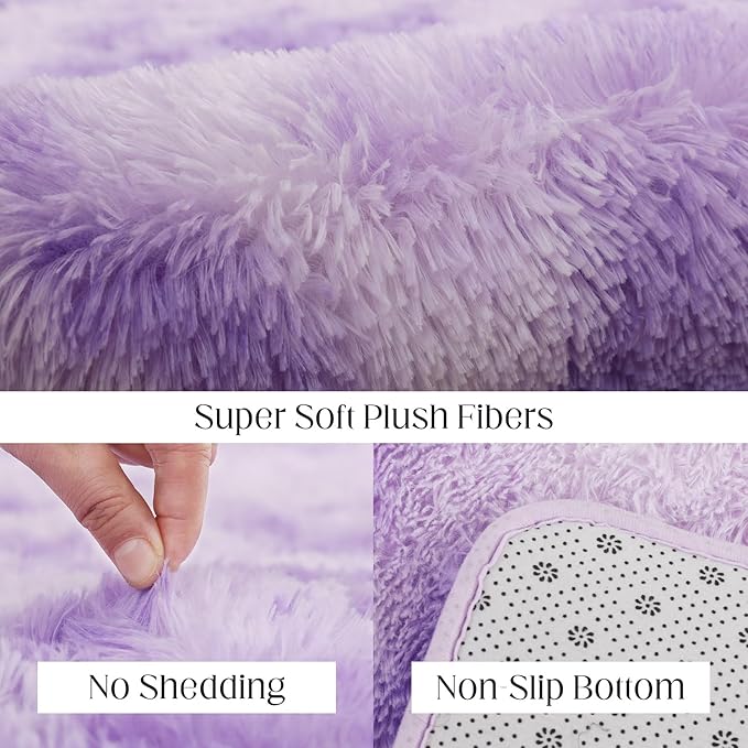 Luxury 3x5 Area Rug, Ultra Soft Rugs for Living Room, Plush Carpet Rugs for Bedroom, Non-Slip Indoor Rug for Nursery, Study Room, Playroom, Home Decor, Tie-Dyed Purple