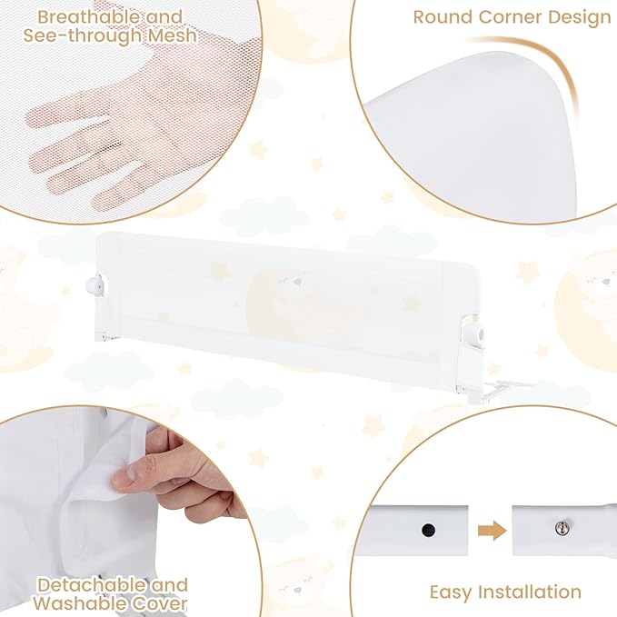 HONEY JOY Bed Rail for Toddlers, Extra Long, Foldable Portable Swing Down Safety Bed Guard Rail, Toddler Bed Rails for Crib, King Queen Full Twin Size Bed Mattress (White, 2 Pack, 71 Inch)