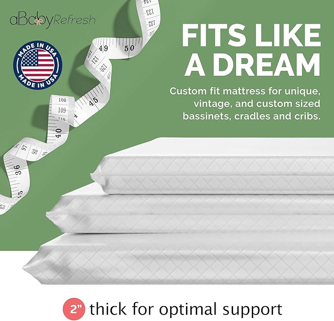 Cradle Baby Mattress and Bassinet Mattress 15x30 – 2-Inch Firm Foam Baby Bed with Waterproof Vinyl Cover – Non-Toxic Hypoallergenic Cushion Pad Replacement for Infant Bed (Multiple Standard Sizes)