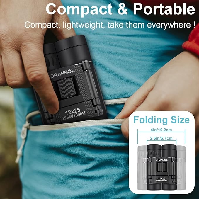 12X25 Mini Pocket Binoculars for Adults Kids, Small Compact Binoculars for Bird Watching, Opera Concert