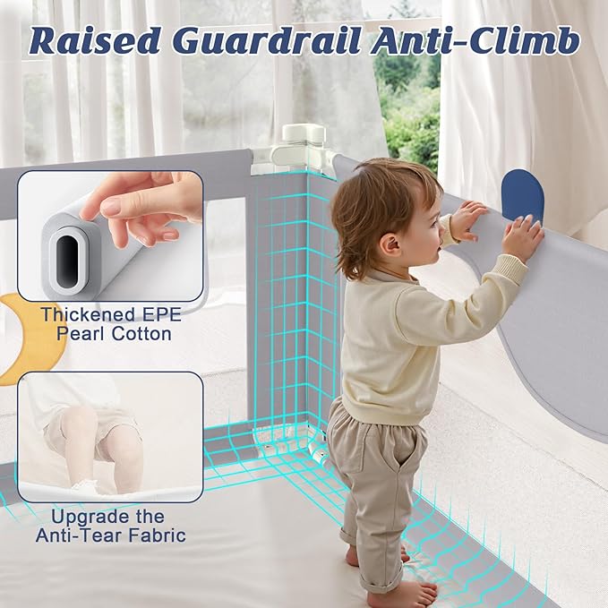 3-Piece Bed Rail for Toddlers with Headboard Rod, Adjustable Baby Bed Rail Guard (78.7 * 78.7 * 74.8 Inch-King Size)