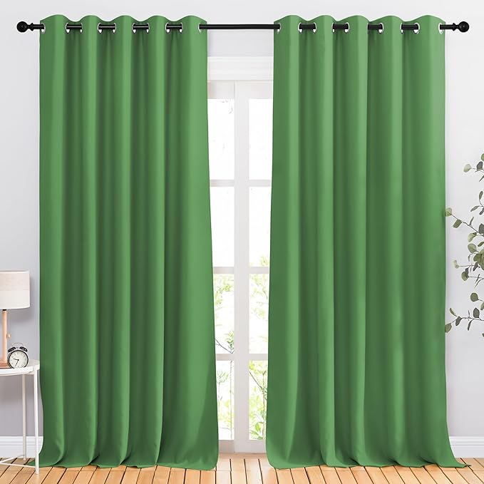 NICETOWN Room Darkening Curtains for Room Divider, Grommet Thermal Curtains Light & Sound Reducing Window Treatments for Sliding Glass Door, W66 x L110, Forest Green, 2 Panels