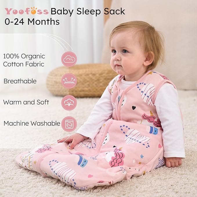 Yoofoss Baby Sleep Sack 0-6 Months, 1.5 Tog Baby Wearable Blanket with 2-Way Zipper, 100% Cotton Organic Fabric Winter Infant Sleeping Sack, Warm Soft Comfy