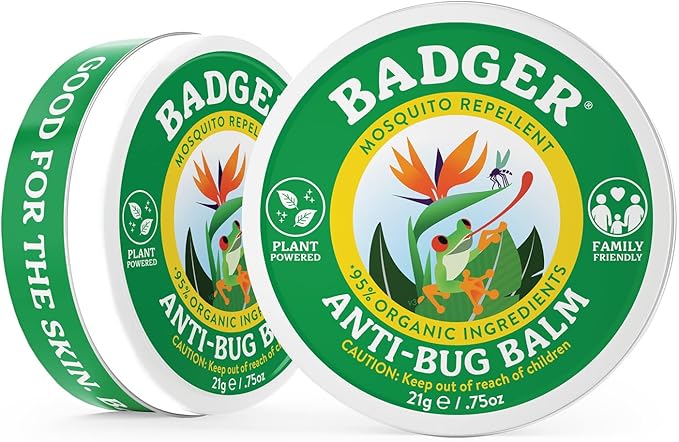 Badger Bug Repellent Tin, Organic Deet-Free Mosquito Repellent with Citronella, Family Friendly Pleasant Smelling Insect Repellent, Easy to Use Travel Size, .75 oz Tin, 2-Pack