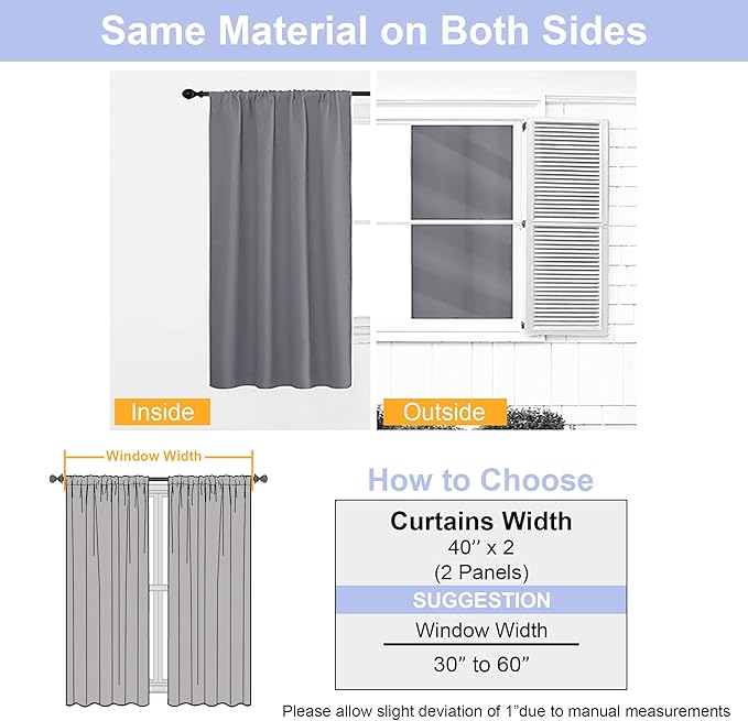 Simplebrand Ava Light Grey Blackout Curtains for Bedroom 63 Inch Length 2 Panels, Solid Thermal Insulated Energy Saving Rod Pocket Window Treatment Curtains Blackout Drapes, W40 x L63 Inch, Light Grey