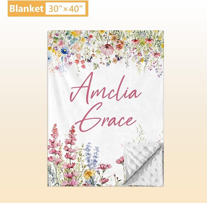 Custom Crib Bedding Set - 5 Pcs Customized Baby Crib Set with Name - Soft Double Layer Flower Nursery Baby Bedding Set for Girls Boys - Personalized for Infants Toddlers