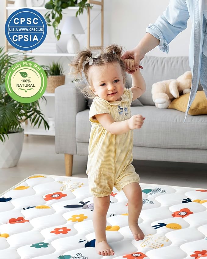 Odorless Premium Foam Baby Play Mat 36" x 36", Soft Microfiber Fabric Crawling Mat for Floor- Comfortable and Hypoallergenic, Non-Slip Cushioned Floor Playpen mat for Infants,Babies,Toddlers