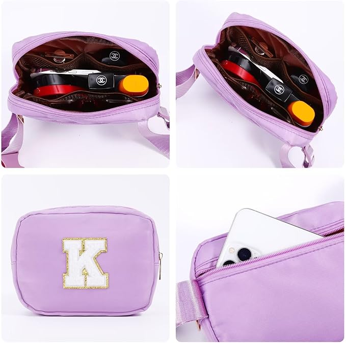 YOOLIFE Initial Belt Bag - Women's Crossbody Bags, Fanny Pack, Purple Monogrammed Everywhere Belt Bag