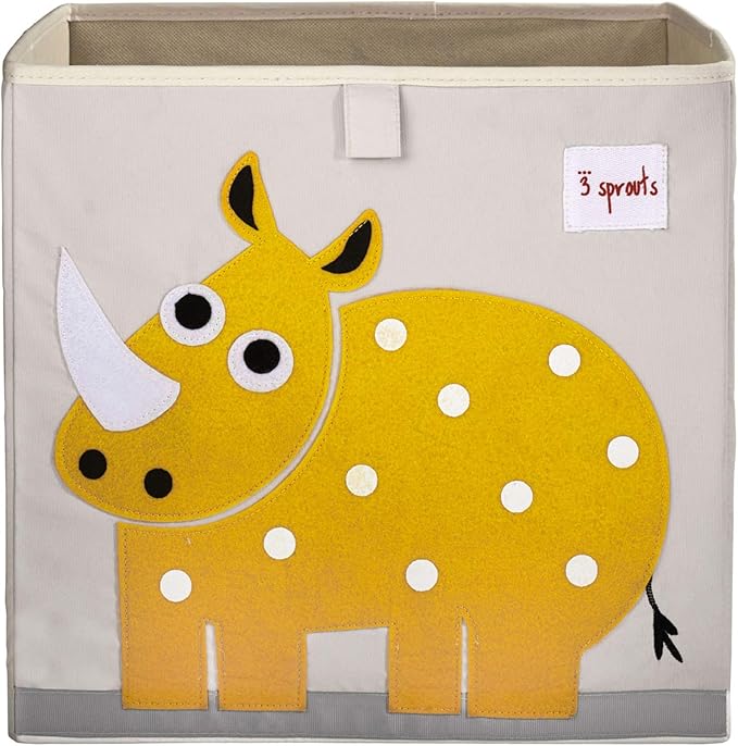 3 Sprouts Toy Storage Organizer: Toy Box Cube Organizer for Playroom, Nursery - Foldable Storage Bin - Rhino