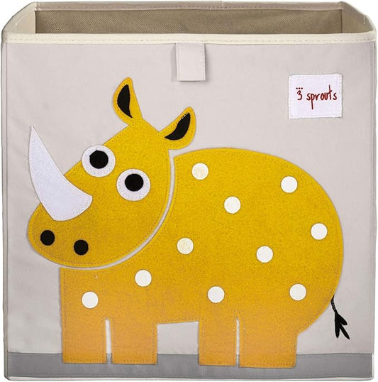 3 Sprouts Toy Storage Organizer: Toy Box Cube Organizer for Playroom, Nursery - Foldable Storage Bin - Rhino