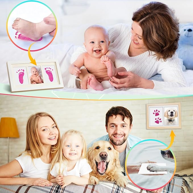 75ml Pink Baby Hand and Footprint Ink Kit, Baby Handprint Footprint Paint for Newborn Keepsake, Dog Cat Paw Print Kit, Washable, Non Toxic Acid-Free, Safe Gentle for Ideal New Mom Gifts