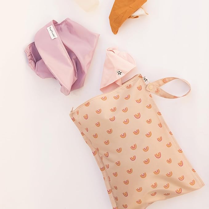 Tiny Twinkle Mess-Proof Waterproof Wet Dry Bag | 2-Pack Reusable Wet Bags for Swimsuits & Baby Clothes | Leakproof Wet Bag for Travel & Diaper Changes for Baby (Boho Rainbow)