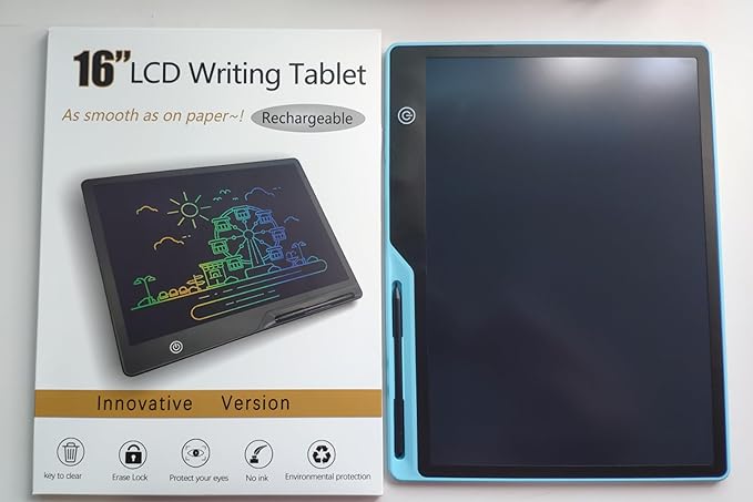 LCD Writing Tablet,16 Inch Colorful Screen Rechargeable Doodle Board Toddler Educational Toys for 3 4 5 6 Years Old Boys Girls Reusable Portable Drawing Tablet Christmas Toys Gifts for Kids (Blue)