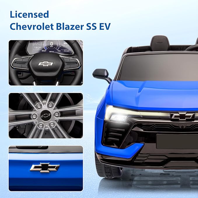 Hetoy 24V 2-Seater SUV Licensed Chevrolet Blazer Ride On Car Toy w/Parent Remote Control, 3 Speeds, Wireless Music, MP3 Player, Electric Car for Kids Ages 3-8, Blue