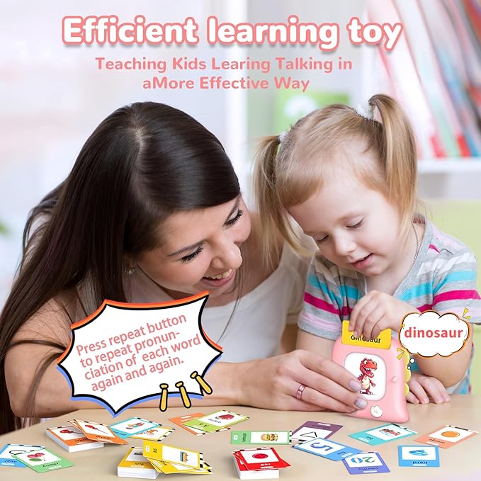 Kidzdo 520 Sight Word Talking Flash Cards, Christmas Birthday Gifts for 2 3 4 5 6 Year Old Girls, ABCs Early Education Learning Toys, Autism Sensory Toys for Autistic Toddlers Ages 2-6, Pink