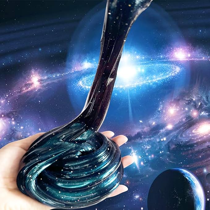 Galaxy Glitter Galaxy Slime Kit, Dark Blue Galaxy Slime of All Shapes and Textures, Spacecraft Charm Includes Slime Kit Party Gifts.
