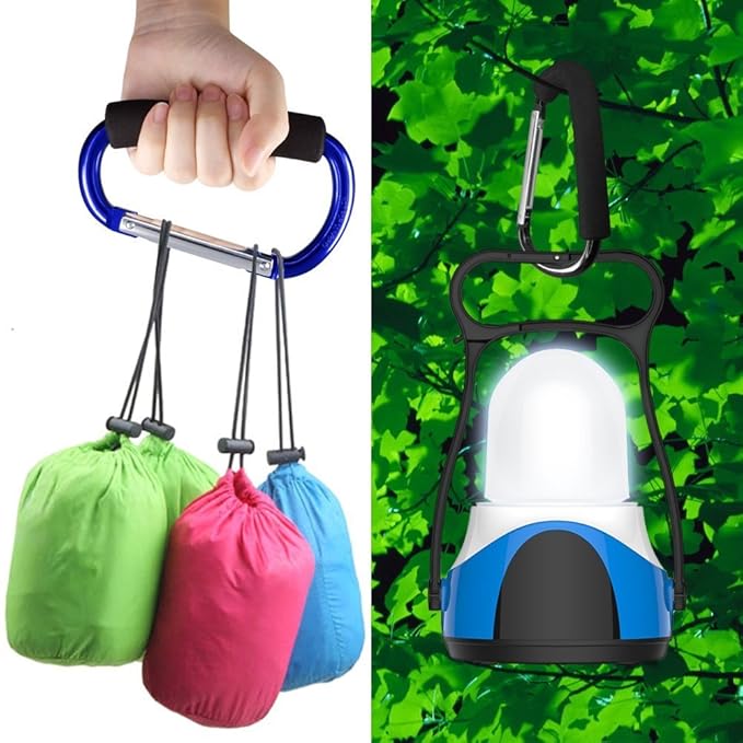 Large Stroller Hooks for Mommy, 2 pcs Carabiner Stroller Hook Organizer for Hanging Purses, Diaper Bag, Shopping Bags. Clip Fits Single/Twin Travel Systems, Car Seats (Blue+Purple)