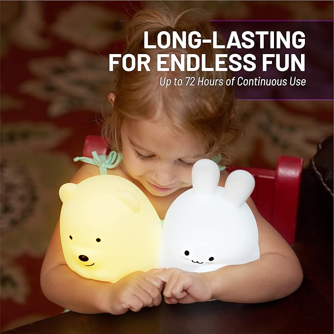 Lumipets Remote Control Silicone Night Light for Kids - Bear Design with 9 Soft Colors & Sleep Timer - Rechargeable, Battery-Operated Lamp for Bedroom | Baby Nursery, Toddler, Girls, Boys