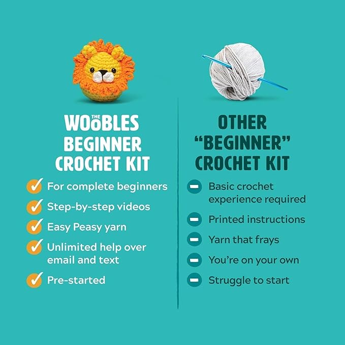 The Woobles Minecraft Crochet Kit – Beginner Crochet Kit for Adults & Kids, Easy Knitting Kit with Woobles Yarn, DIY Crafts, Crochet Animals, Minecraft Toys, Gift for Gamers & Crafters (Bee)