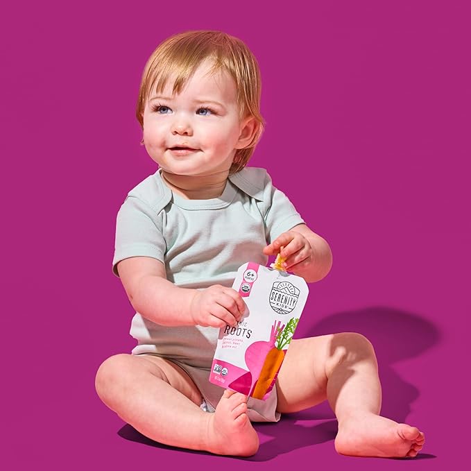 Serenity Kids 6+ Months Veggie Puree Baby Food Pouches - USDA Organic - No Sugary Fruits or Added Sugar - Allergen Free - 3.5 Ounce BPA-Free Packaging - Baby Food Pouch