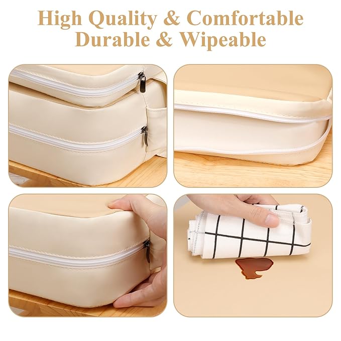 Toddler Booster Seat for Dining Table, Non-Slip Kitchen Chair Booster Seat with Backrest and Adjustable Straps, Portable PU Waterproof Travel Baby Booster Increasing Cushion