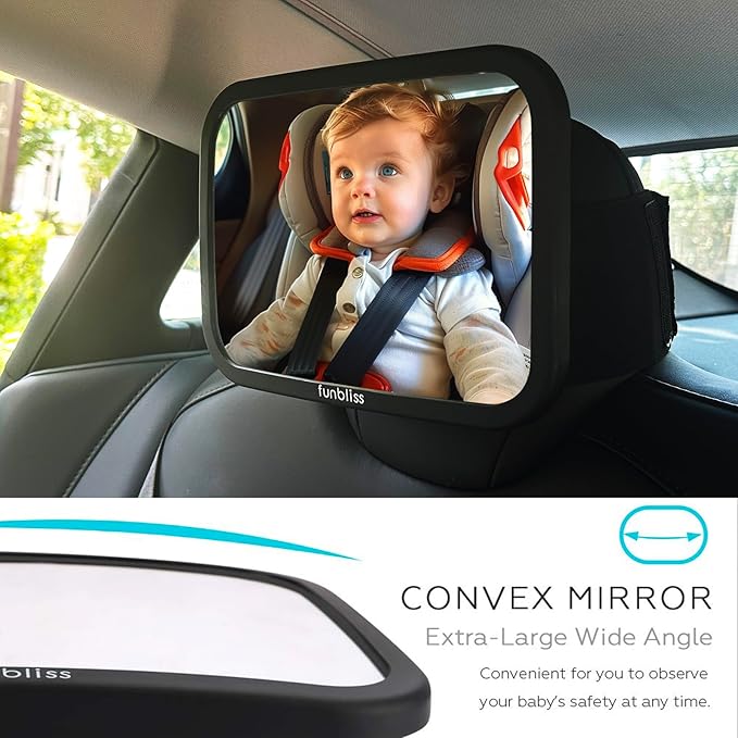 Funbliss Fixed Headrest Baby Car Mirror, Car Mirror for Baby Compatible with Tesla and other vehicles,360° Rotation, Shatterproof Plastic, No Assembly Required
