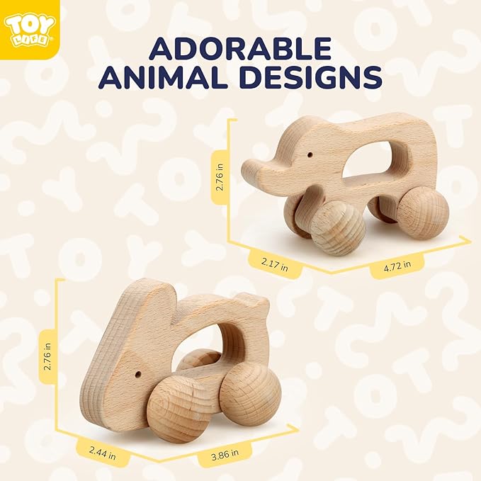 TOY Life Wooden Toys Cars, Montessori Toys for Babies 0-6-12 Months, Babies Bunny Rattle Cars for Toddlers 1-3, Wooden Baby Toys Gift 1 Year Old, Baby Boy Nursery Decor, Elephant & Rabbit Toy Car