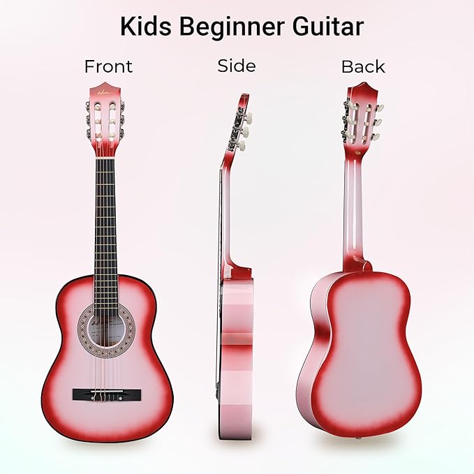 ADM Beginner Acoustic Classical Guitar 34 Inch Nylon Strings Wooden Guitar Bundle Kit for Kid Boy Girl Student Youth Guitarra Online Lessons with Gig Bag, Strap, Tuner, Strings, Picks, Pink