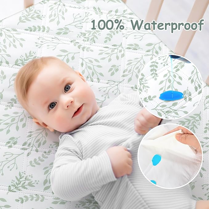 Yoofoss Waterproof Crib Mattress Protector 2 Pack, Quilted Crib Mattress Pad Cover Ultra Soft and Breathable, Machine Washable Toddler Mattress Protector for Standard Baby Crib Size 52''x28''